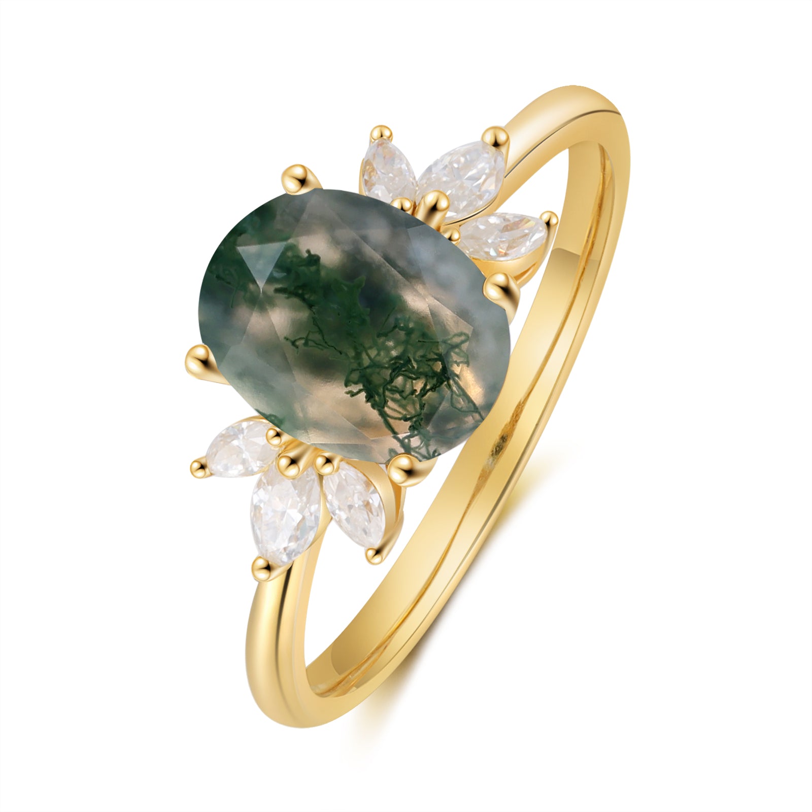 Blair Moss Agate Engagement Ring Oval Cut 925 Sterling Silver Gold Plated Nature Inspired Gemstone Ring