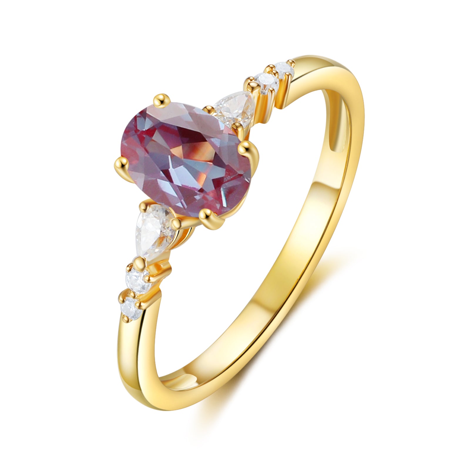 Daphne Alexandrite Ring Oval Cut 925 Sterling Silver Gold Plated Gemstone Ring