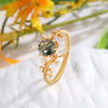 Penelope Moss Agate Engagement Ring Round Cut 18K Gold Leaf Ring Nature Inspired Ring Vintage Gemstone Ring