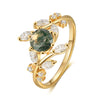 Penelope Moss Agate Engagement Ring Round Cut 18K Gold Leaf Ring Nature Inspired Ring Vintage Gemstone Ring