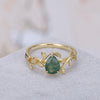 Athena Moss Agate Ring Pear Cut 925 Sterling Silver Gold Plated Leaf Nature Inspired Ring