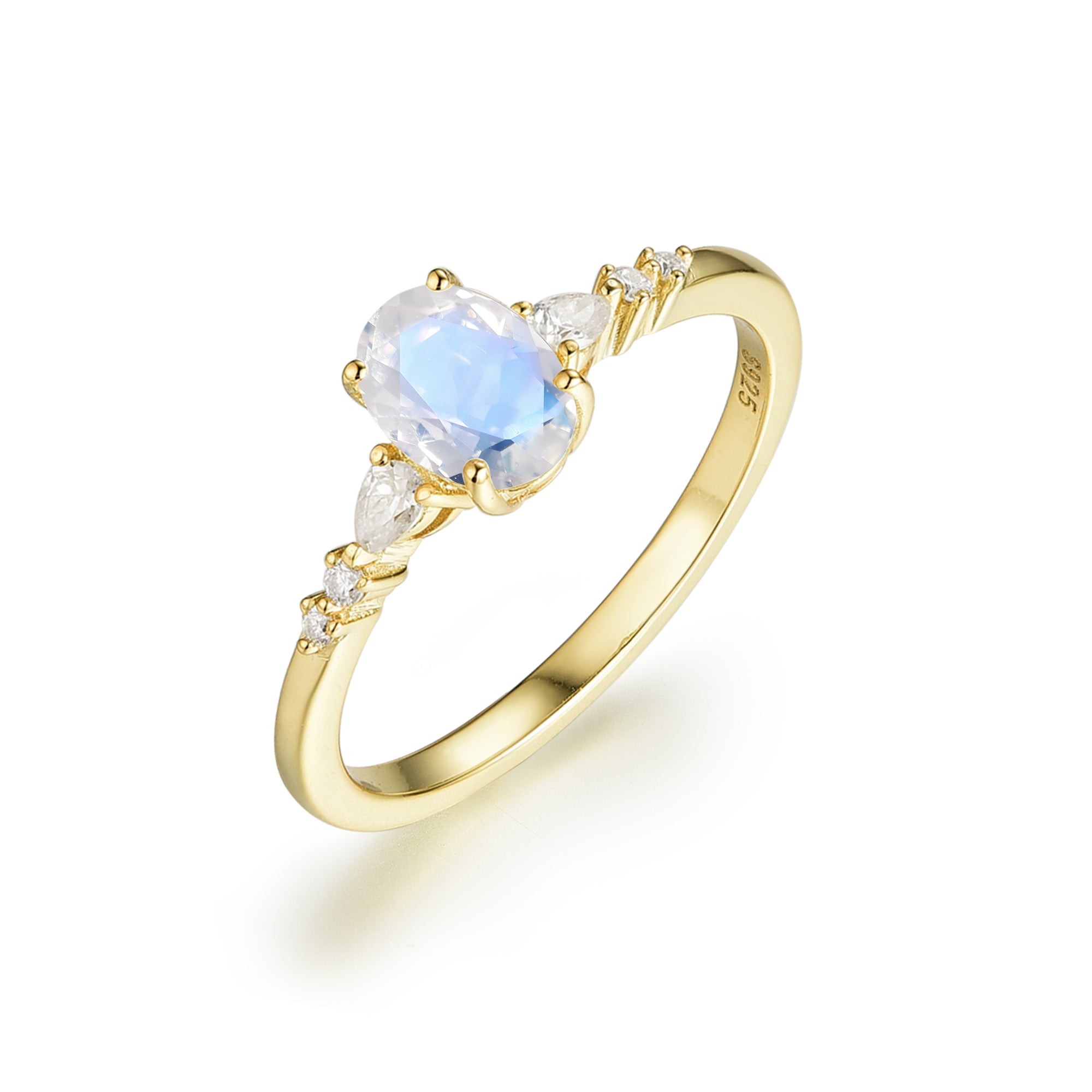 Daphne Moonstone Ring Oval Cut Sterling Silver Gold Plated Gemstone Ring