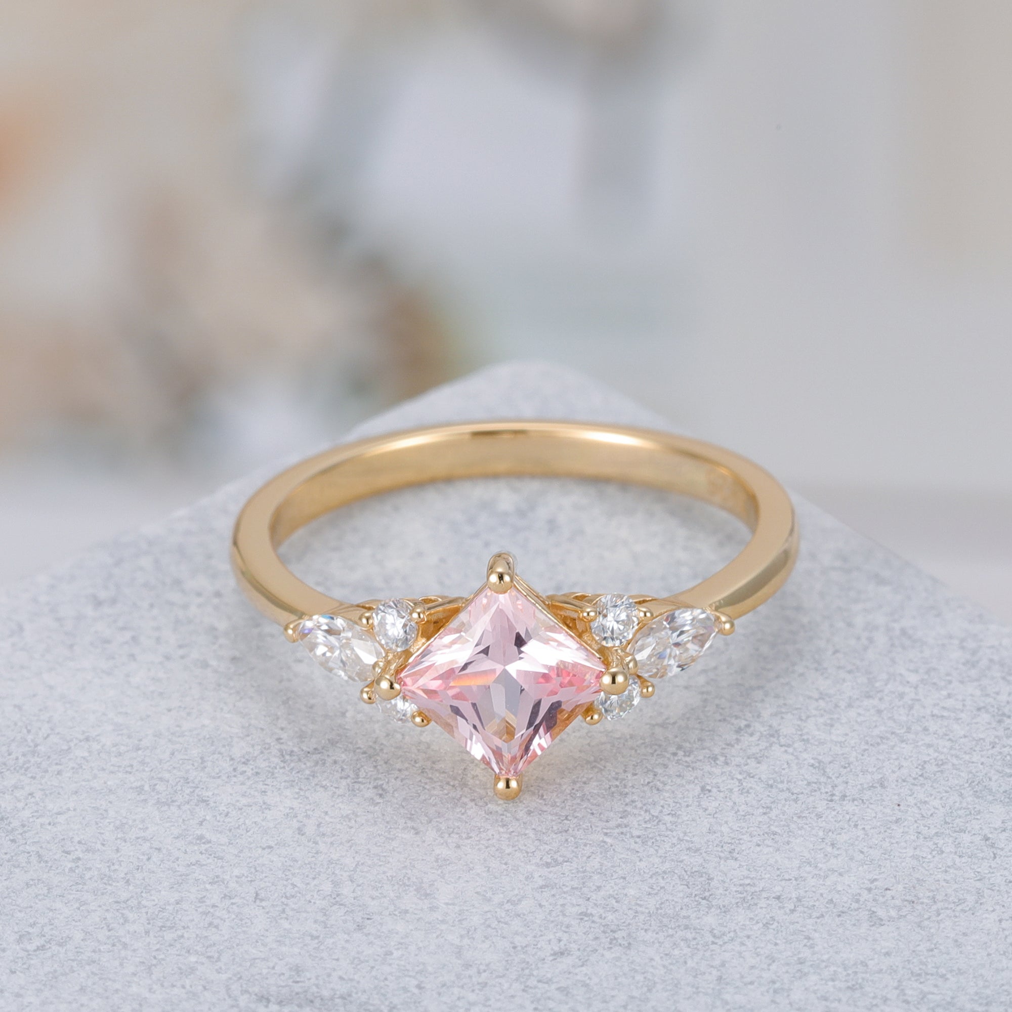 Natalia Pink Sapphire Ring Princess Cut Sterling Silver/Gold Plated Gemstone Ring